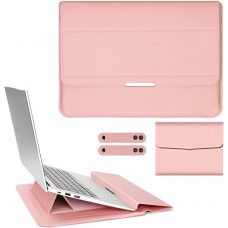 Funda para portátil de 13 a 13.3 a 13.5 pulgadas, soporte 2 en 1, buje interior con función de soporte, compatible con todos los portátiles y tabletas, piel sintética suave (rosa oro rosa)
