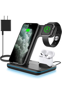 Cargador inalámbrico 3 en 1, estación de carga rápida de 15 W para Apple iWatch SE/6/5/4/3/2/1, AirPods Pro, compatible con iPhone 13/12/12 Pro Max/11 Series/XS Max/XR/XS/X/8/8 Plus/Samsung Galaxy (Negro)