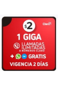 1 GB + Llamadas ilim a Claro + GB gratis WhatsApp/Messenger x 2 DÍAS