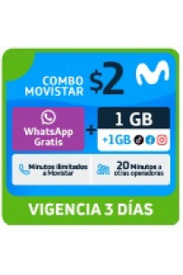 1GB libre + 1GB (TikTok, Facebook, Instagram) + WhatsApp Gratis + Minutos ilim a Movistar + 20 min otras operadoras x 3 días