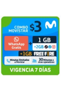 1GB libre + 2GB (TikTok, Facebook, Instagram) + 1GB Freefire + WhatsApp Gratis + Minutos ilim a Movistar + 30 min otras operadoras x 7 días