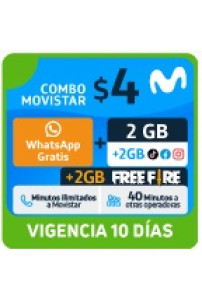 2GB libre + 2GB (TikTok, Facebook, Instagram) + 2GB Freefire + WhatsApp Gratis + Minutos ilim a Movistar + 40 min otras operadoras x 10 días