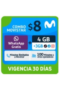 4GB libres + 3GB Facebook, Instagram, Messenger, TikTok + WhatsApp Gratis + Minutos ilim a Movistar + 100 min otras operadoras x 30 días