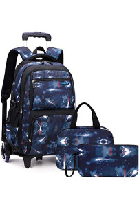 Mochila con ruedas para niños grandes y niños, mochila escolar con lonchera, 6 ruedas para estudiantes de primaria