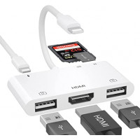 Adaptador AV digital Lightning a HDMI, adaptador 6 en 1 HDMI OTG y adaptador de cámara USB, lector de tarjetas SD/TF y puerto de carga, compatible con iOS 15, teclados, mouses, proyectores