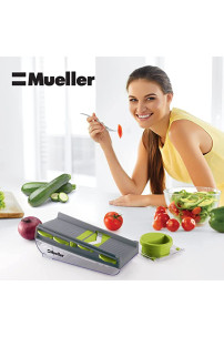 Cortador de mandolina de cinco hojas – Cortador de verduras multiusos y ajustable, cortador de verduras, triturador, cortador de verduras para frutas y verduras con recipiente antideslizante