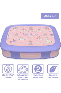  Lonchera infantil a prueba de fugas, 5 compartimentos estilo bento, tamaños de porciones ideales para edades de 3 a 7 años, sin BPA, apto para lavavajillas, materiales aptos para alimentos, colección 2022 (unicornios carrusel)