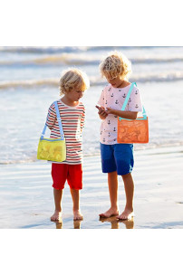 Bolsa de playa de malla para juguetes de playa, bolsa de recogida de conchas para la playa, juguetes de arena, accesorios de natación para niños y niñas (solo bolsas, un juego de 3)