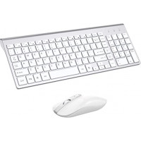 Cimetech - Juego de teclado y ratón inalámbrico compacto de tamaño completo de 2,4 G, diseño ultrafino y elegante para Windows, computadora, escritorio, PC, portátil, color plateado