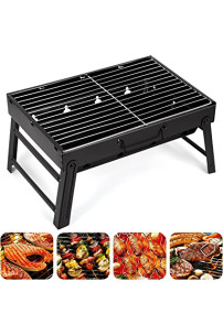 Parrilla de carbón portátil, plegable, apta para camping al aire libre, barbacoa de playa, parrilla de ahumador UTEN para cocinar al aire libre, camping, senderismo, pícnics, negro