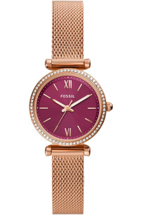  Fossil Carlie Mini - Reloj casual de cuarzo de acero inoxidable y piel para mujer